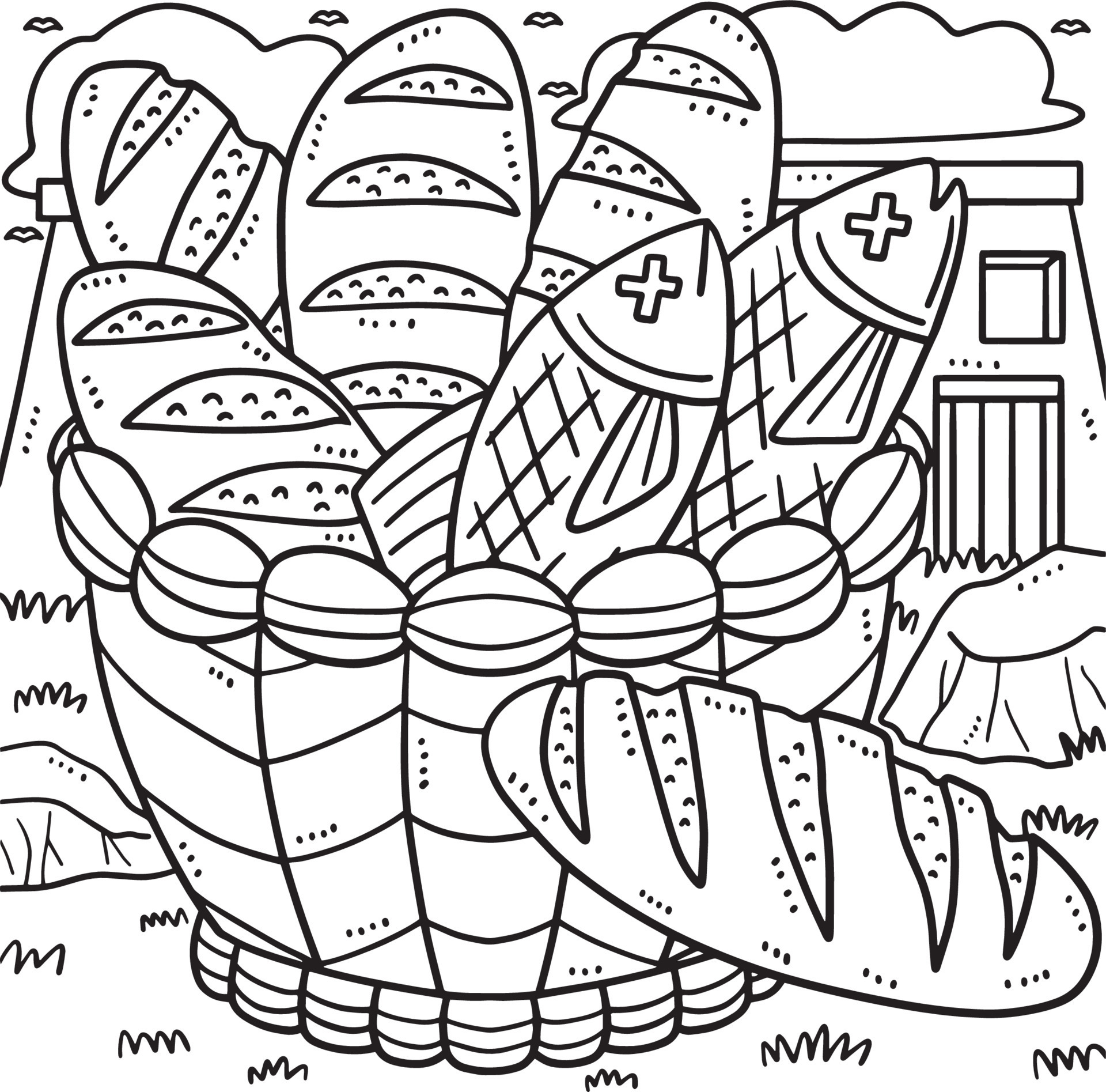 dibujos cristianos cinco panes y dos peces para colorear 15694412 Vector en  Vecteezy