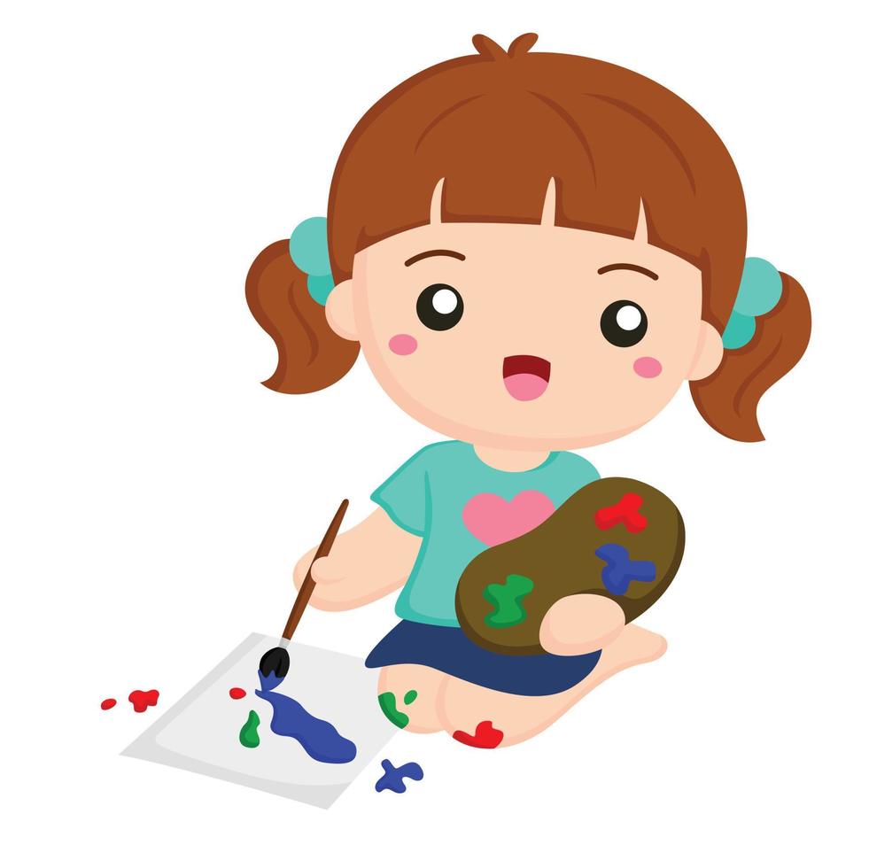 niños elaboración y pintura actividad escuela ilustración vector clipart