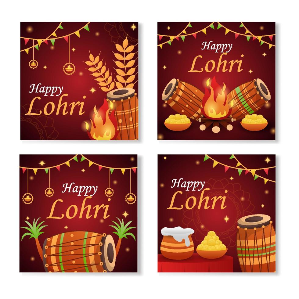 plantillas de redes sociales de lohri feliz vector