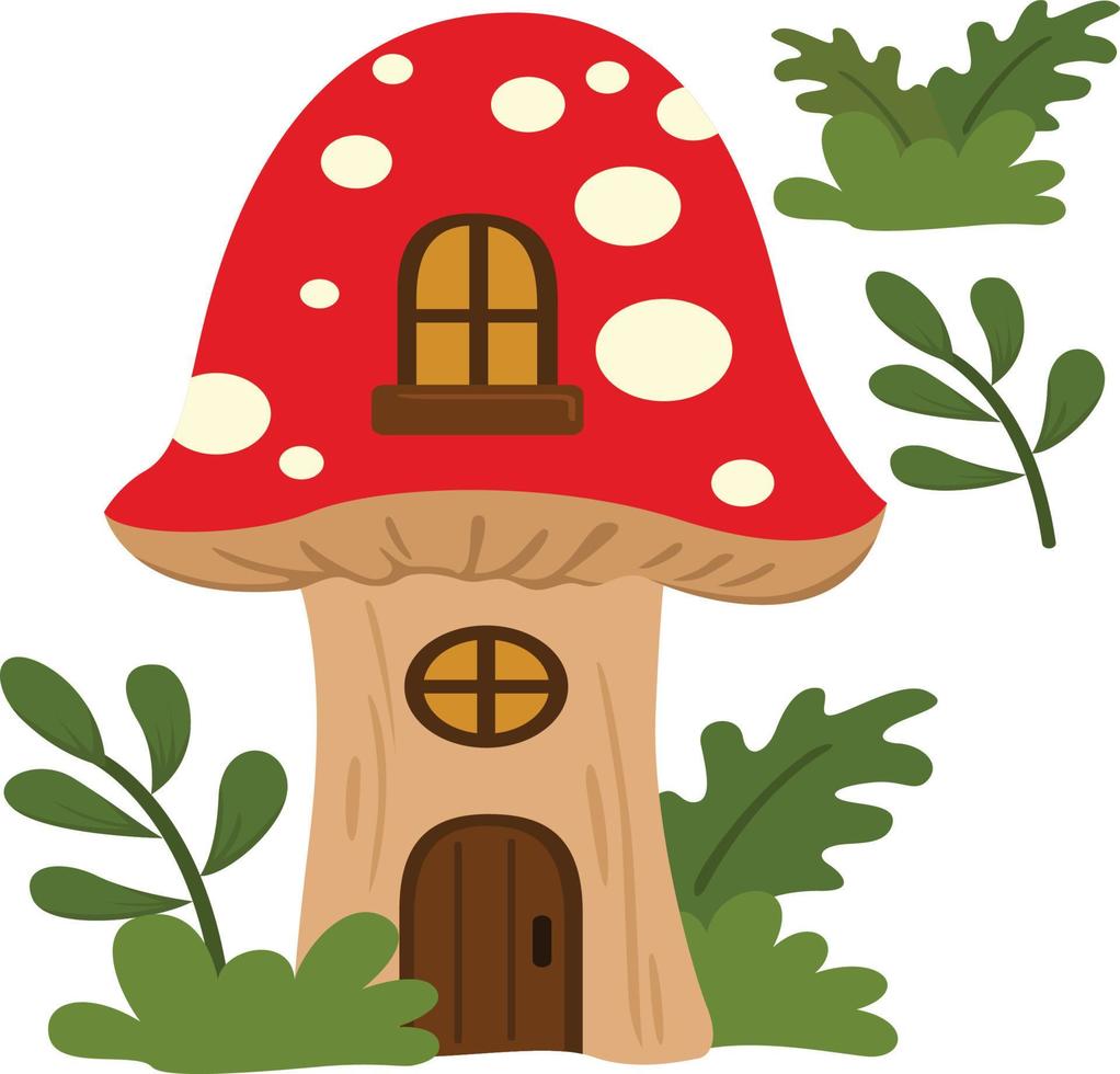 Cute Red Garden Mushrooms House Illustration Vector Clipart