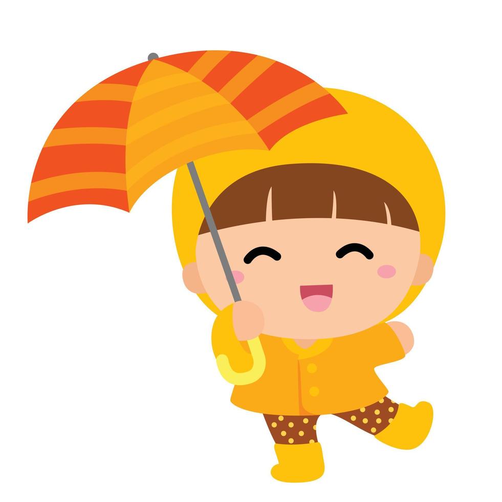 Cute Kids Playing At Rainy Day Illustration Vector Clipart 15694557
