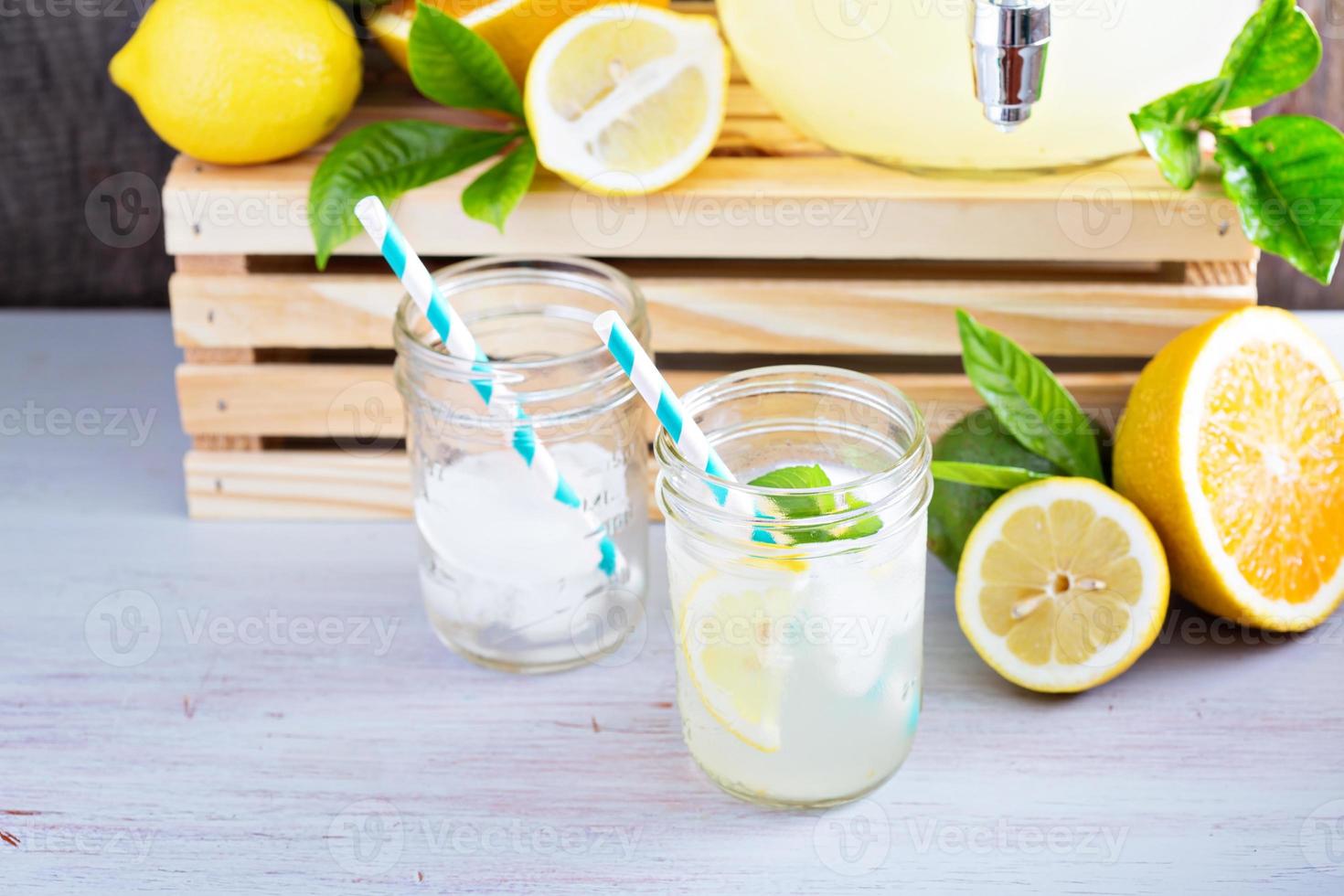 Homemade lemonade in mason jars photo