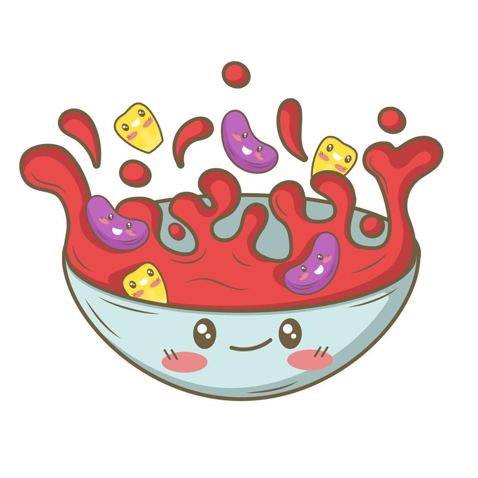 Plato de sopa de frijol mexicano de dibujos animados kawaii aislado sobre fondo blanco vector