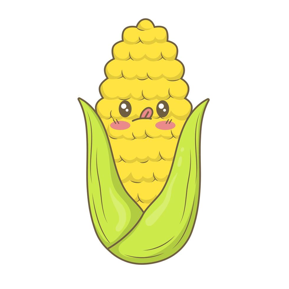 Kawaii cartoon mexican fresh corn isolated on white background vector