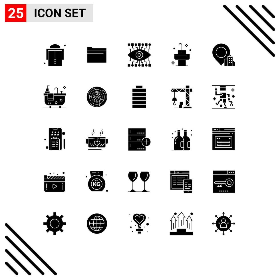 Set of 25 Modern UI Icons Symbols Signs for bath hotel watch building room Editable Vector Design Elements