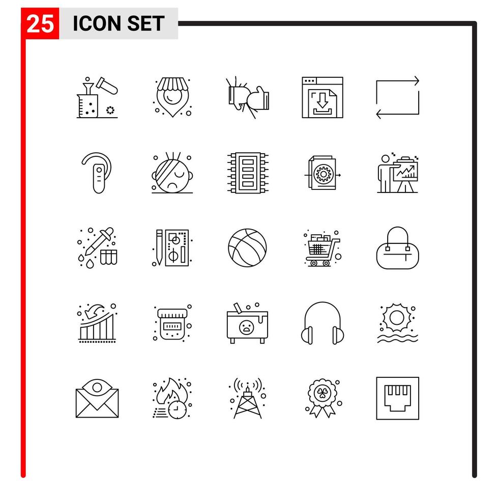Pack of 25 creative Lines of arrow internet box download gloves Editable Vector Design Elements