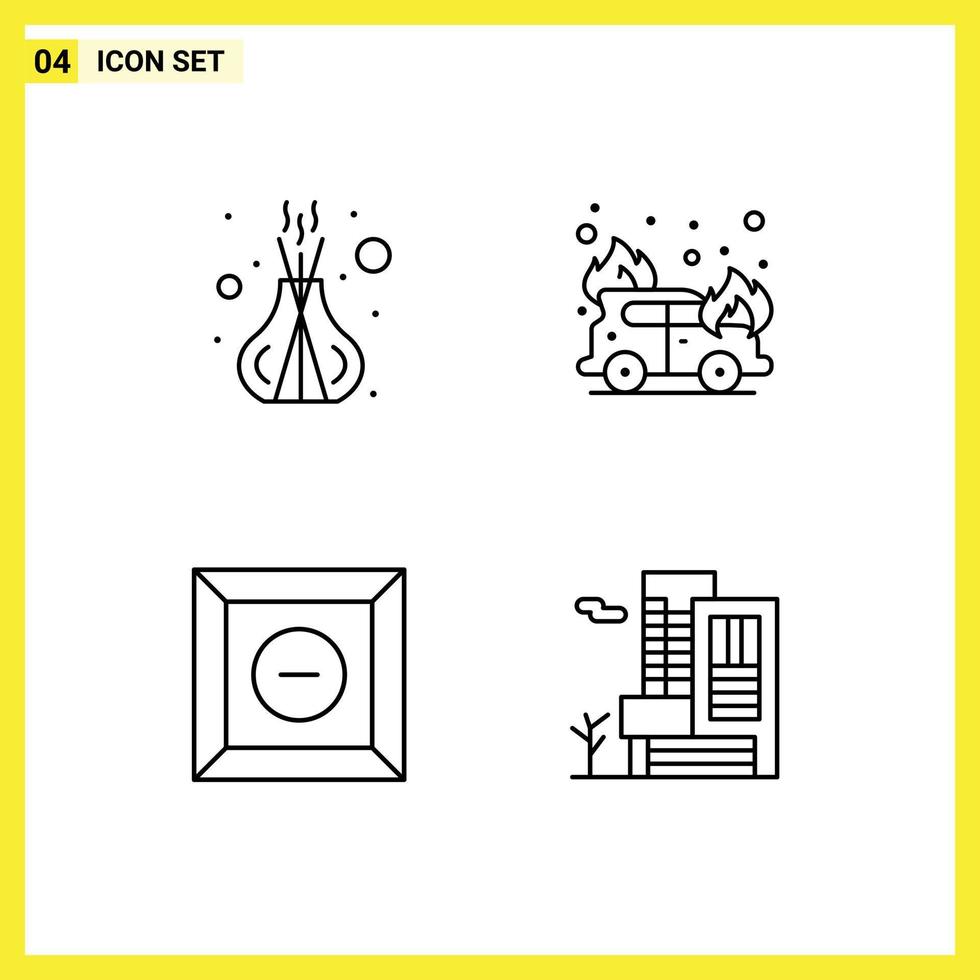 Mobile Interface Line Set of 4 Pictograms of incense product sticks firefighter building Editable Vector Design Elements