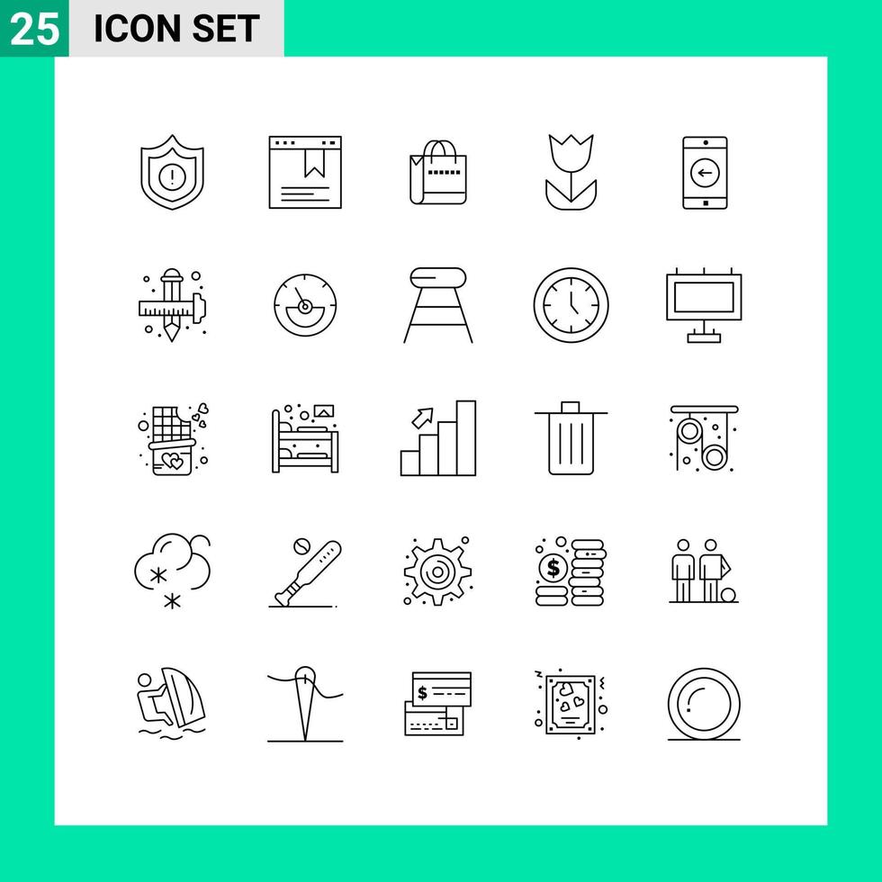 Pictogram Set of 25 Simple Lines of left mobile shopping application macro Editable Vector Design Elements