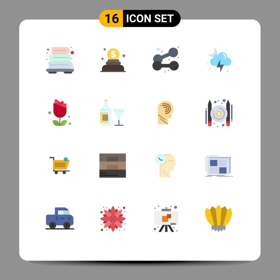 Set of 16 Commercial Flat Colors pack for plent imerican sport flower moon Editable Pack of Creative Vector Design Elements