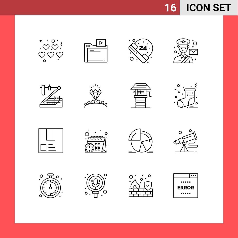 Group of 16 Outlines Signs and Symbols for genetics biology call postman man Editable Vector Design Elements