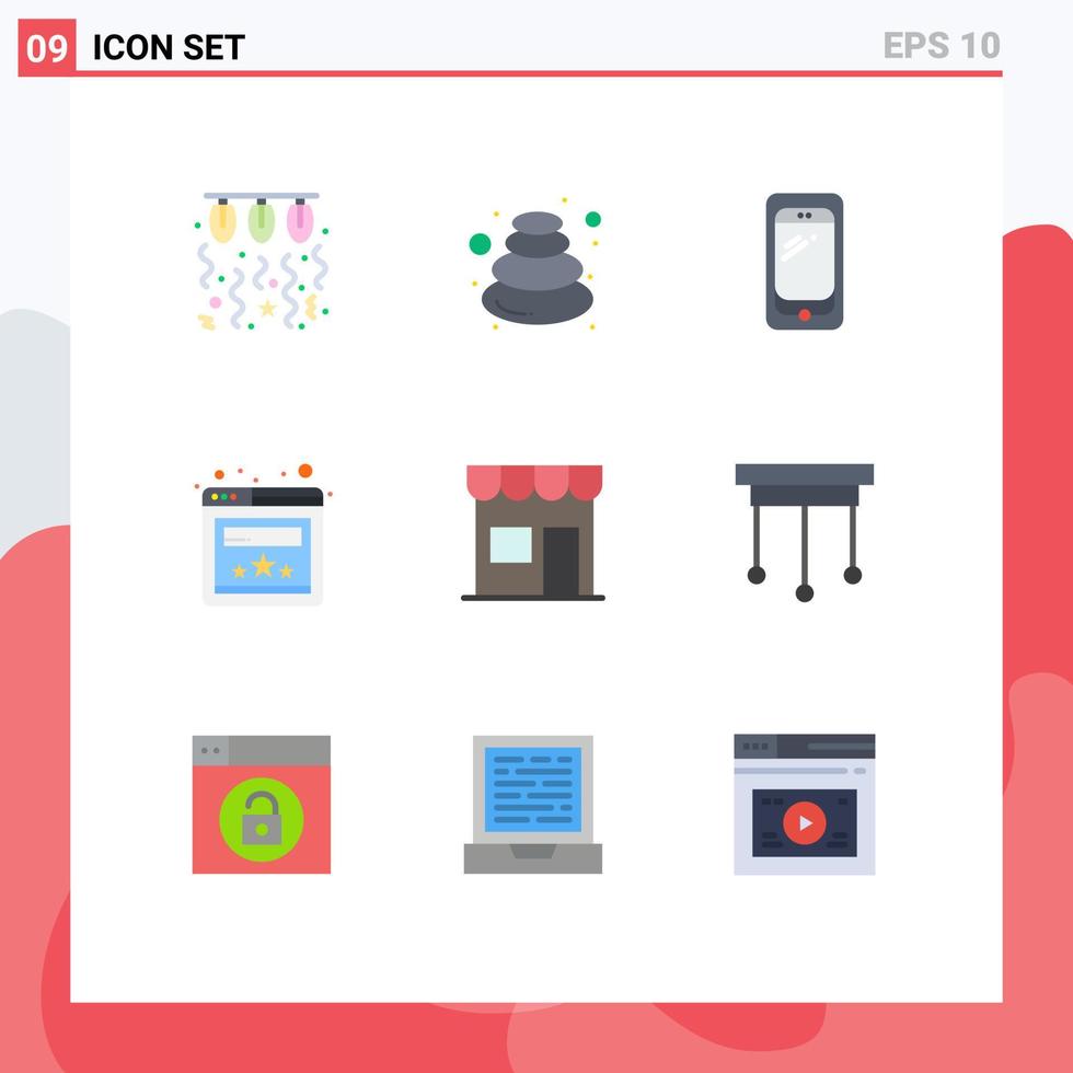 Modern Set of 9 Flat Colors Pictograph of website browser spa samsung mobile Editable Vector Design Elements
