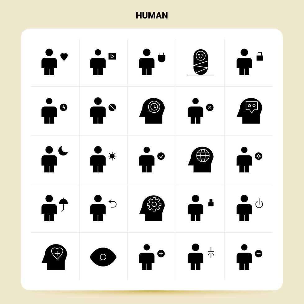 sólido 25 conjunto de iconos humanos diseño de estilo de glifo vectorial iconos negros conjunto web y diseño de ideas de negocios móviles ilustración vectorial vector