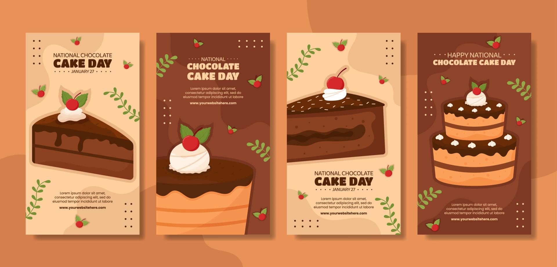 National Chocolate Cake Day Social Media Stories Flat Cartoon Hand Drawn Templates Illustration vector