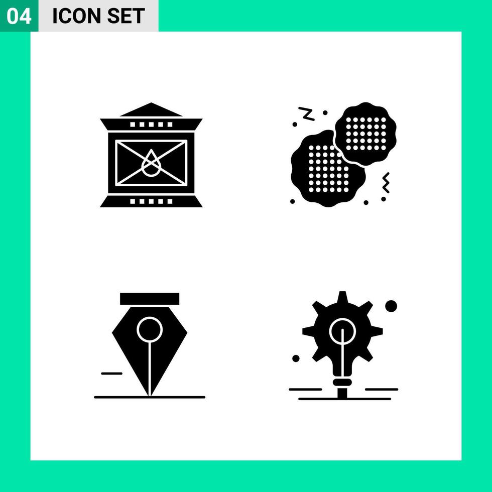 paquete de 4 símbolos de glifo de conjunto de iconos de estilo sólido para imprimir signos creativos aislados en fondo blanco 4 conjunto de iconos vector