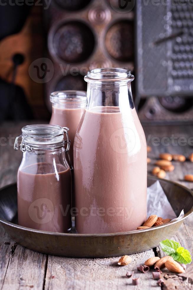 Homemade almond chocolate milk photo