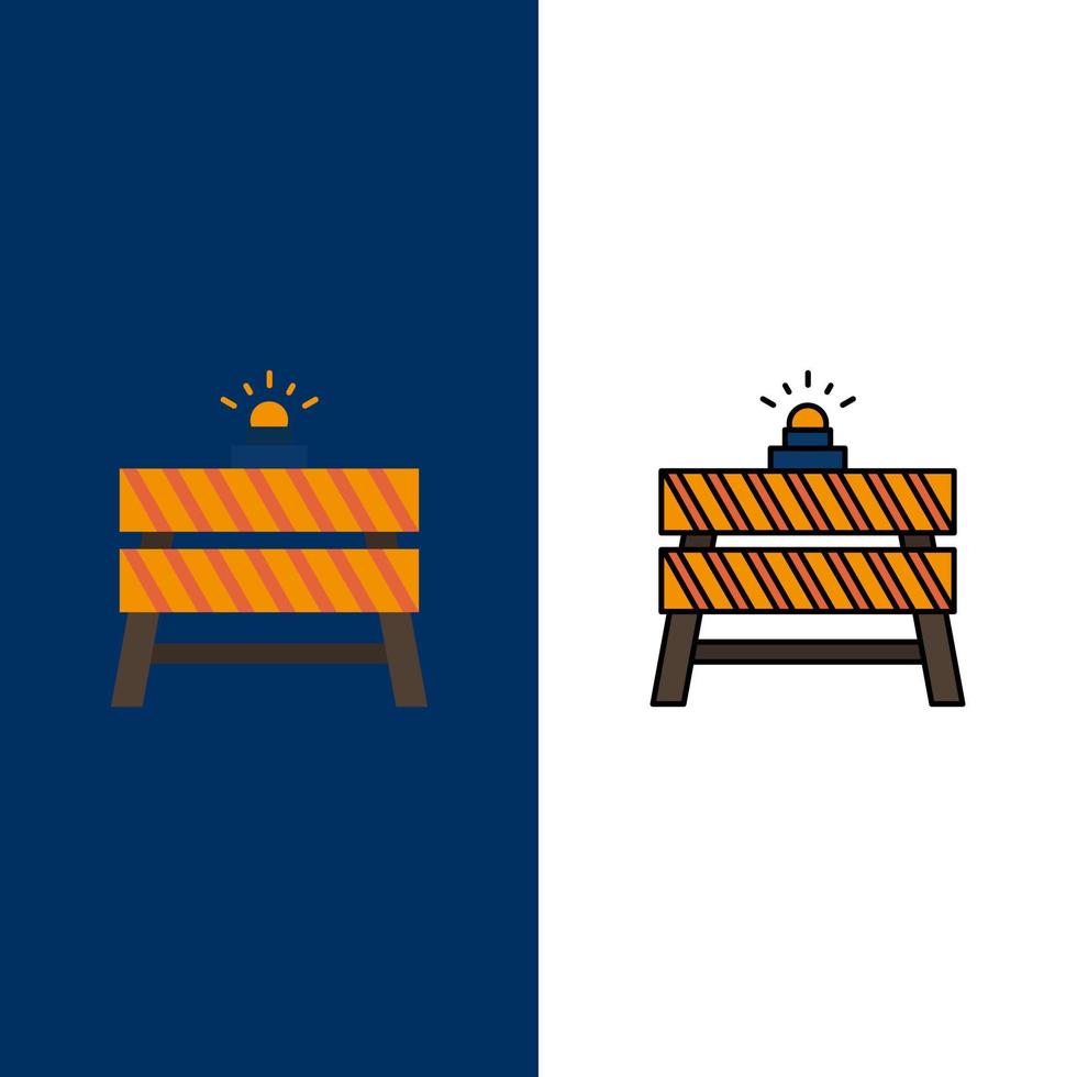 Barrier Construction Stop Closed Road  Icons Flat and Line Filled Icon Set Vector Blue Background