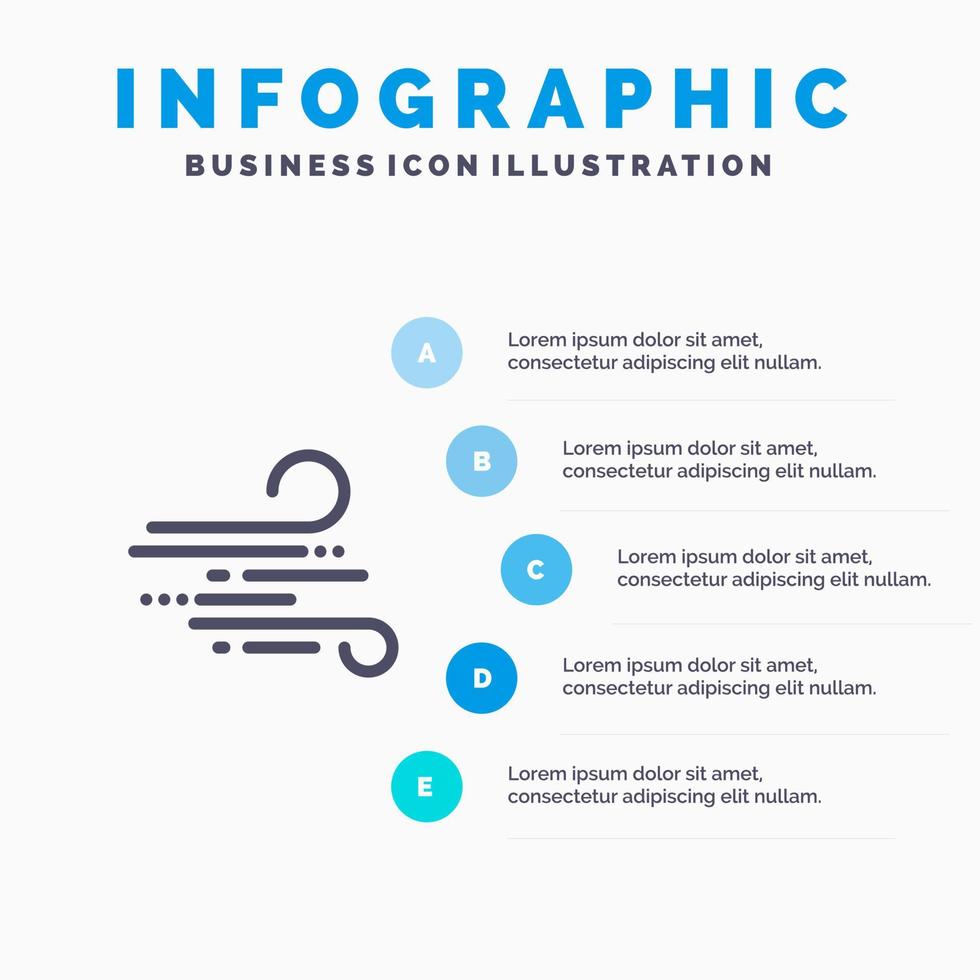 icono de línea de resorte de viento de tiempo de soplado con fondo de infografía de presentación de 5 pasos vector