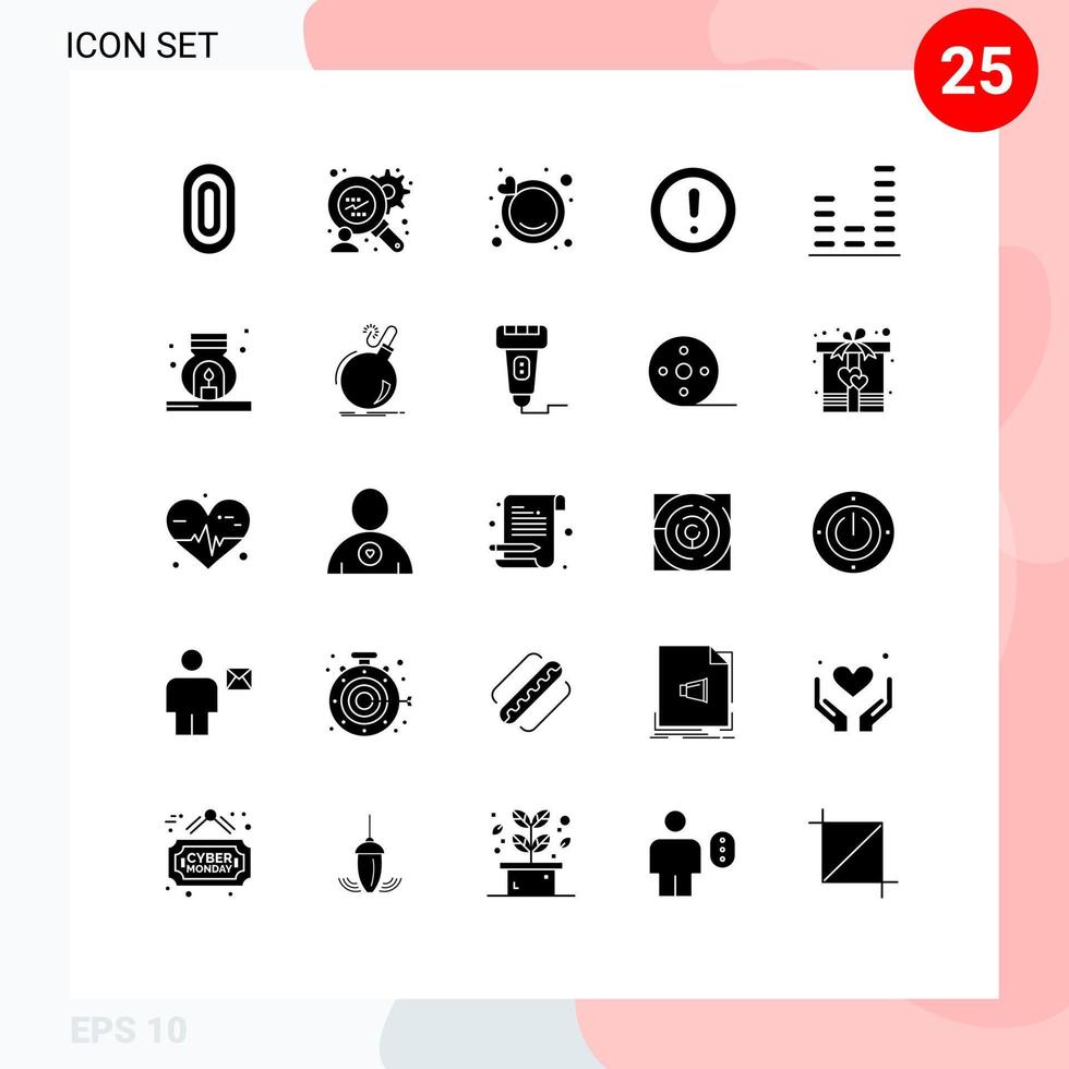 Set of 25 Vector Solid Glyphs on Grid for music audio ring support note Editable Vector Design Elements