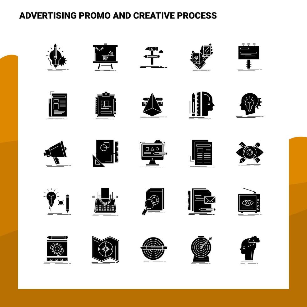 25 promoción de publicidad y conjunto de iconos de proceso creativo plantilla de ilustración de vector de icono de glifo sólido para ideas web y móviles para empresa comercial