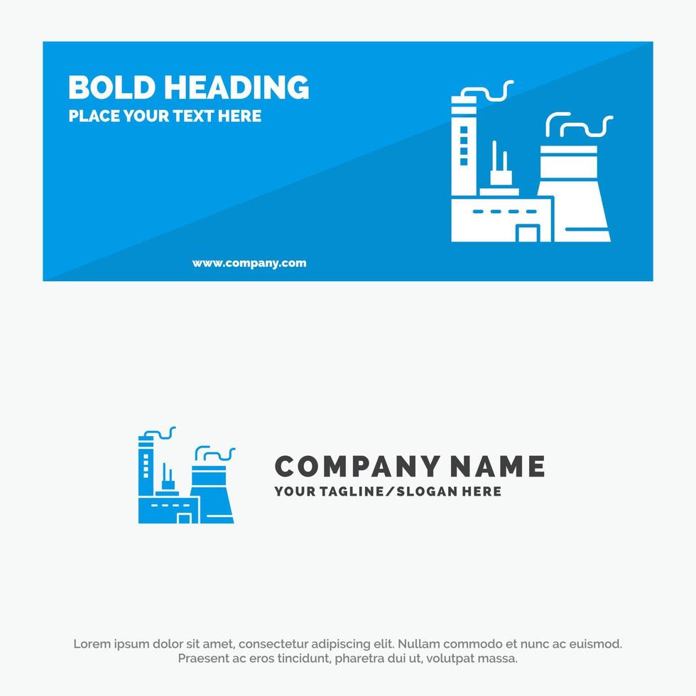 banner de sitio web de icono sólido de industria de fábrica de construcción de edificios y plantilla de logotipo de empresa vector