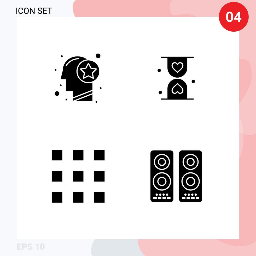 4 Thematic Vector Solid Glyphs and Editable Symbols of head waiting star hourglass thumbnails Editable Vector Design Elements