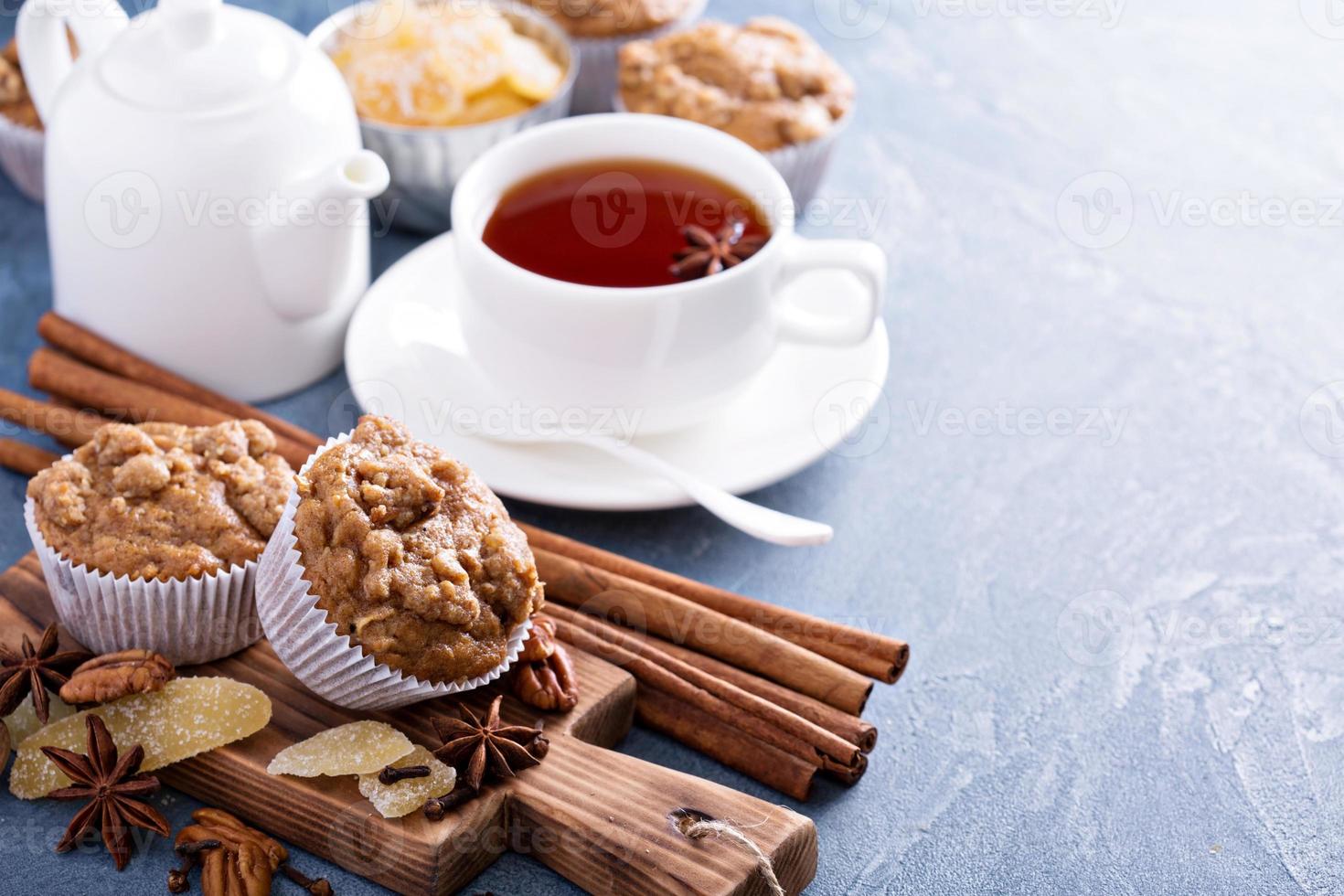 Ginger and nut streusel muffins with winter spices photo