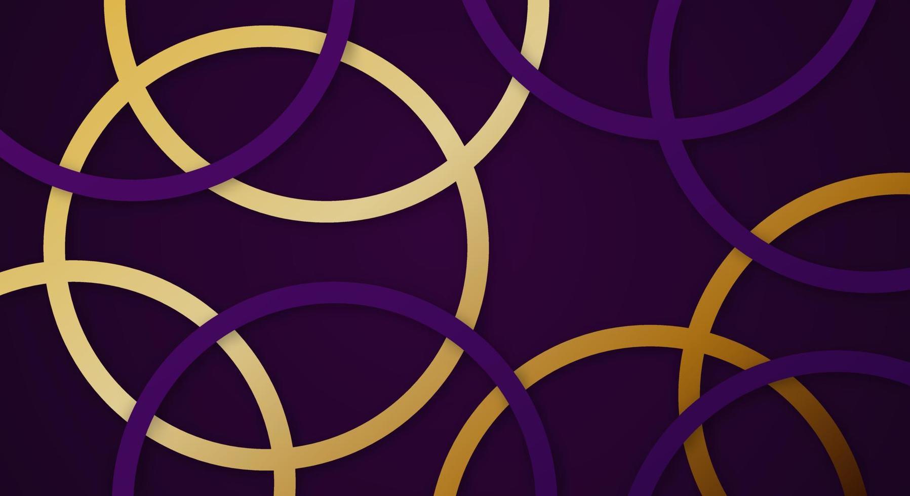 Fondo de corte de papel de líneas de rayas de círculo geométrico 3d abstracto con patrón de decoración realista de colores púrpura oscuro y dorado vector