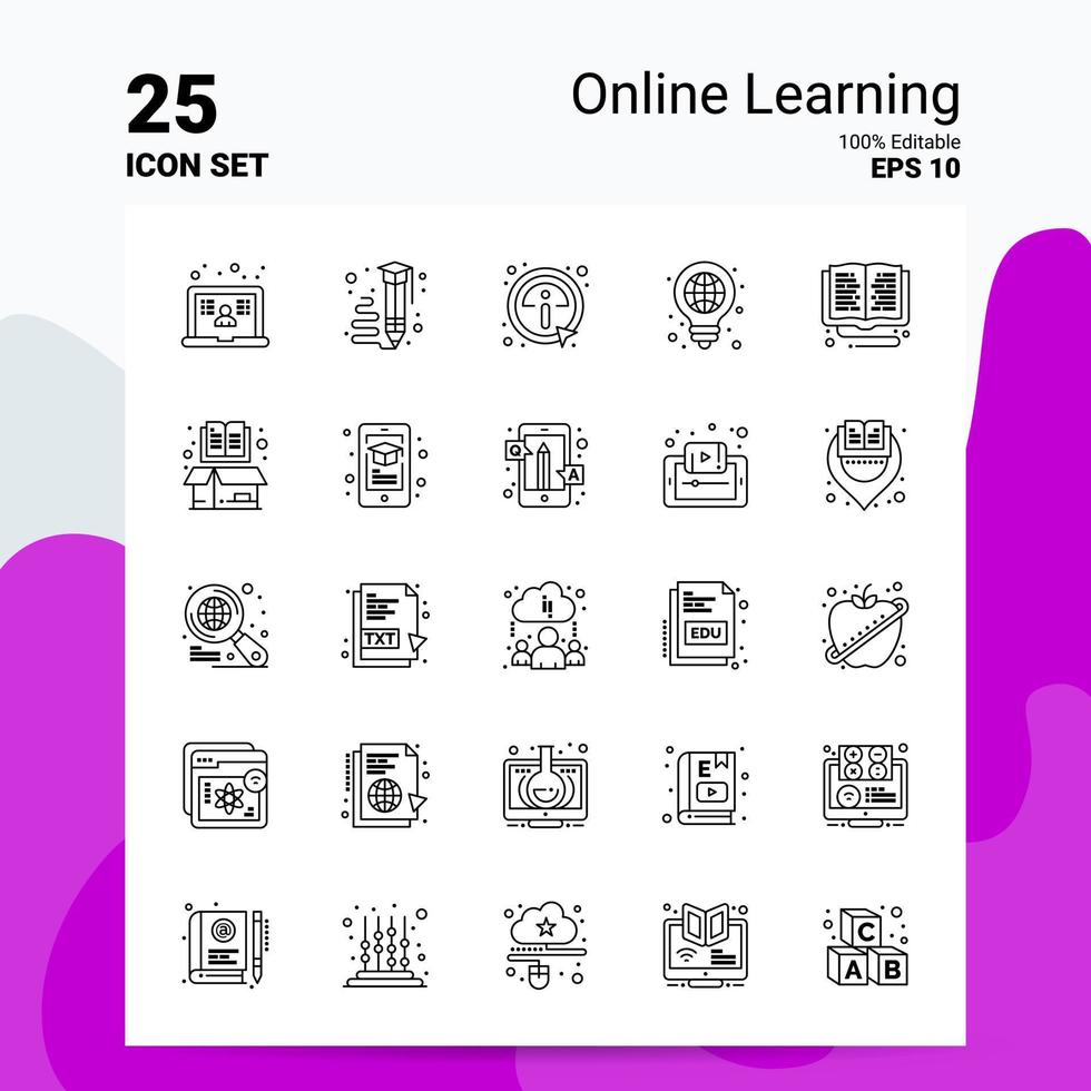 25 Online Learning Icon Set 100 Editable EPS 10 Files Business Logo Concept Ideas Line icon design vector