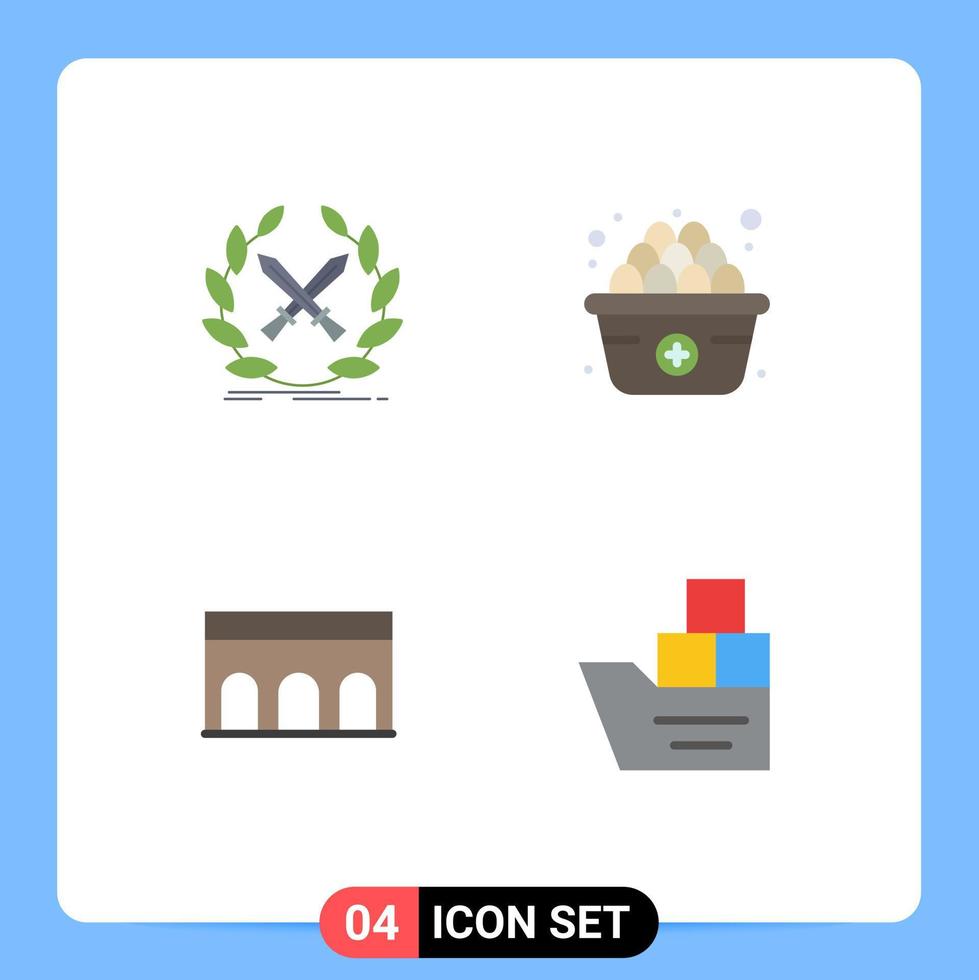 grupo de 4 iconos planos modernos establecidos para la arquitectura de batalla etiqueta huevo elementos de diseño de vectores editables históricos