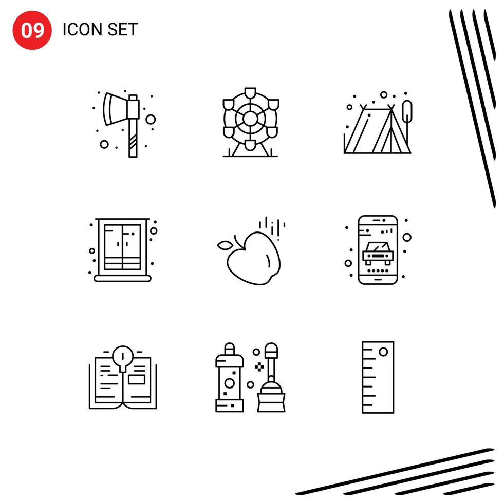 Outline Pack of 9 Universal Symbols of science apple outdoor home interior Editable Vector Design Elements