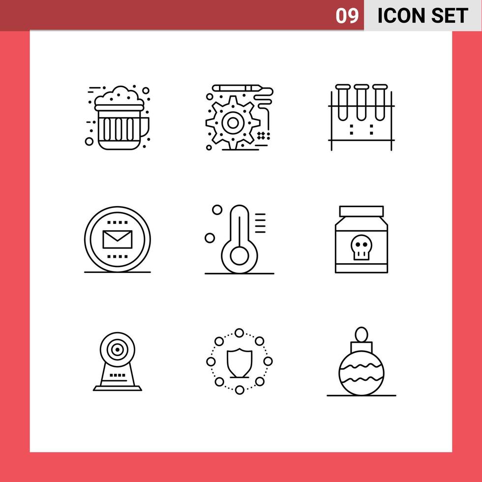 9 User Interface Outline Pack of modern Signs and Symbols of temperature letter erlenmeyer flask envelope basic Editable Vector Design Elements