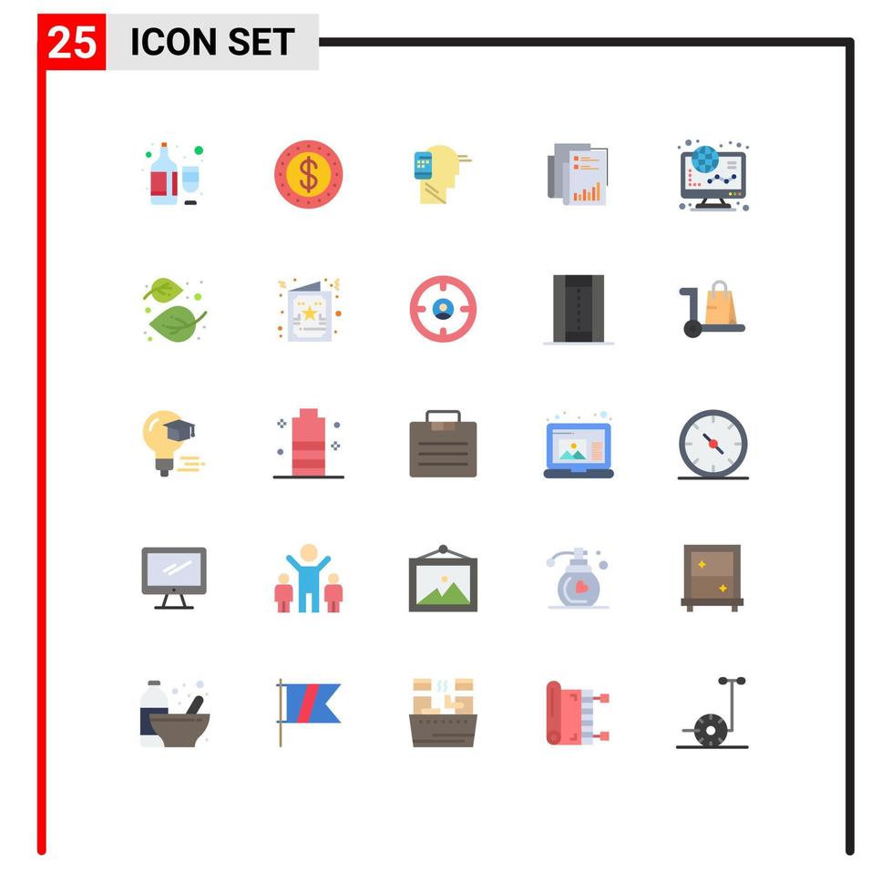 User Interface Pack of 25 Basic Flat Colors of marketing business connected audit report Editable Vector Design Elements