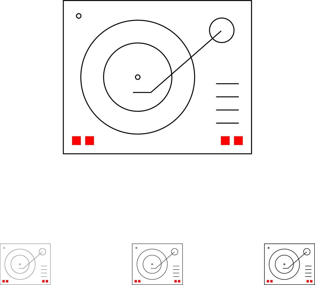 Deck Device Phonograph Player Record Bold and thin black line icon set vector