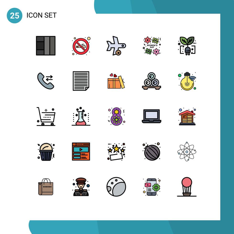 Set of 25 Modern UI Icons Symbols Signs for plug green transport ecology day Editable Vector Design Elements