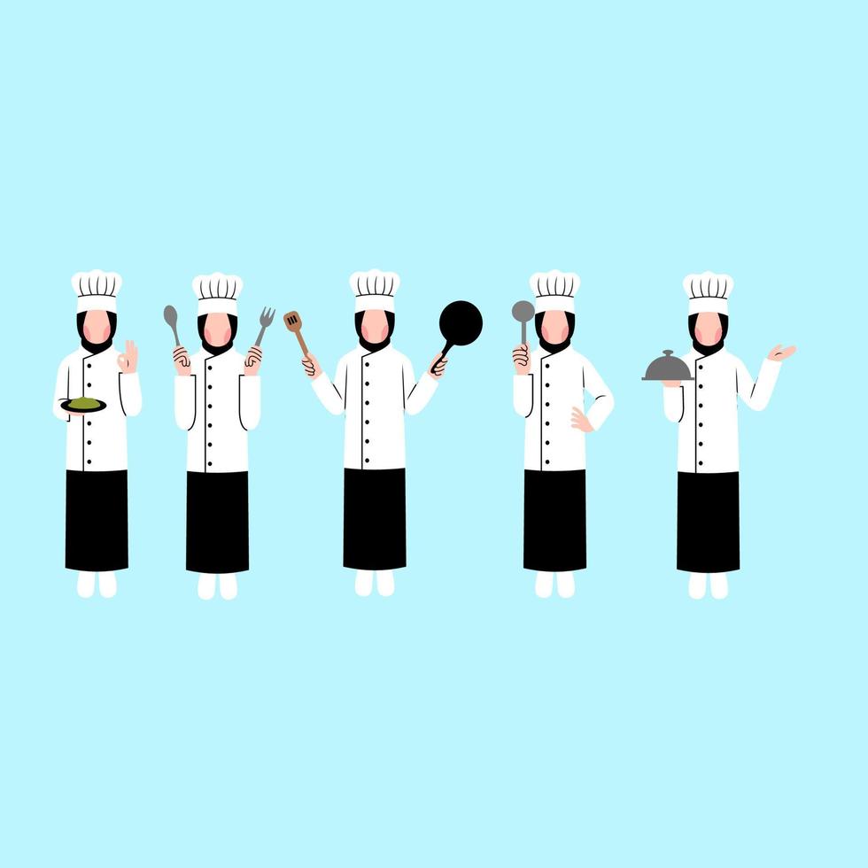Set Of Hijab Chef Character vector