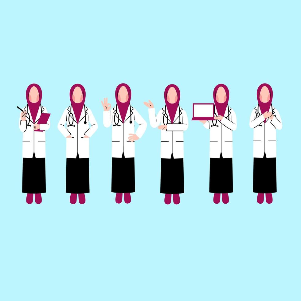 Set Of Hijab Doctor Character vector