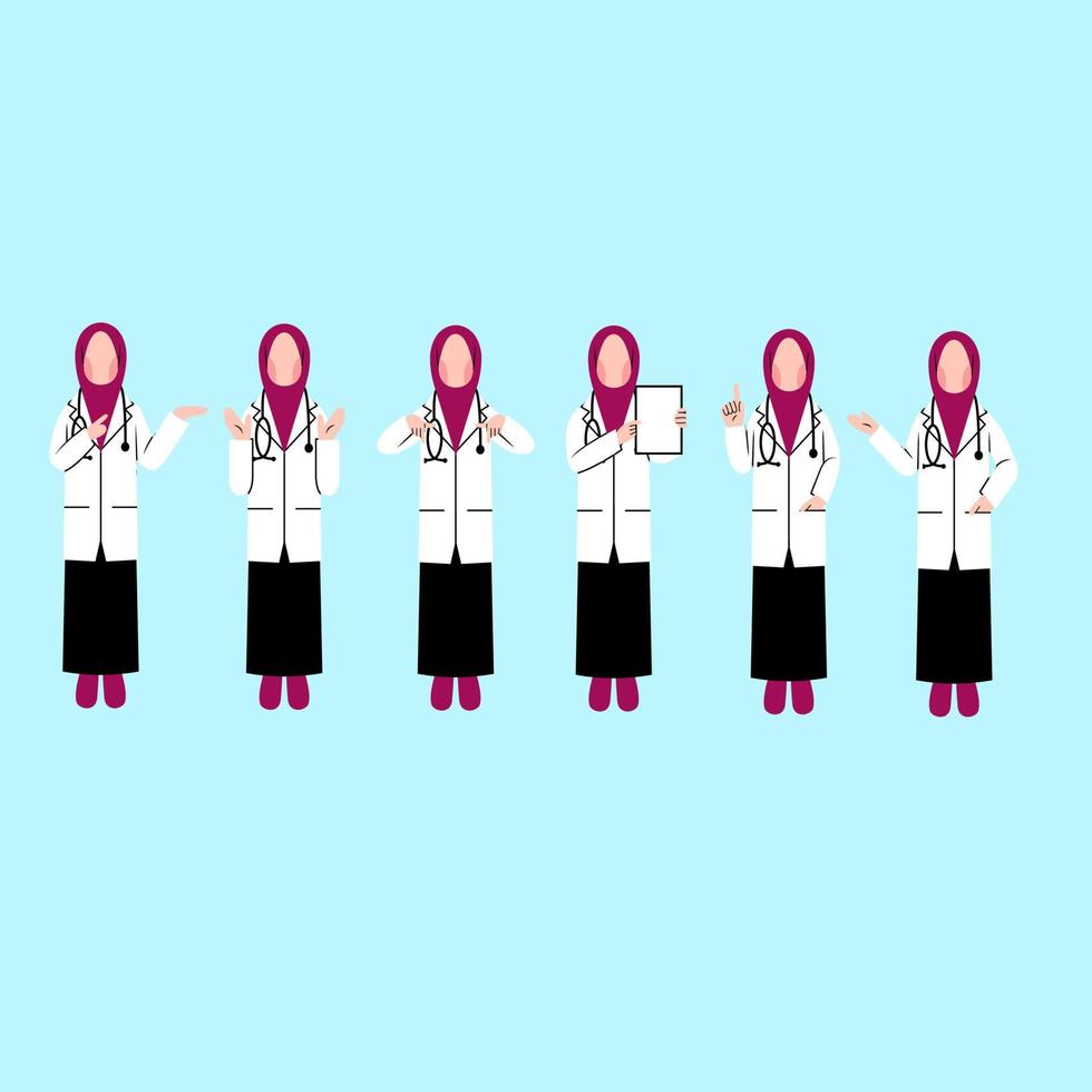 Set Of Hijab Doctor Character vector