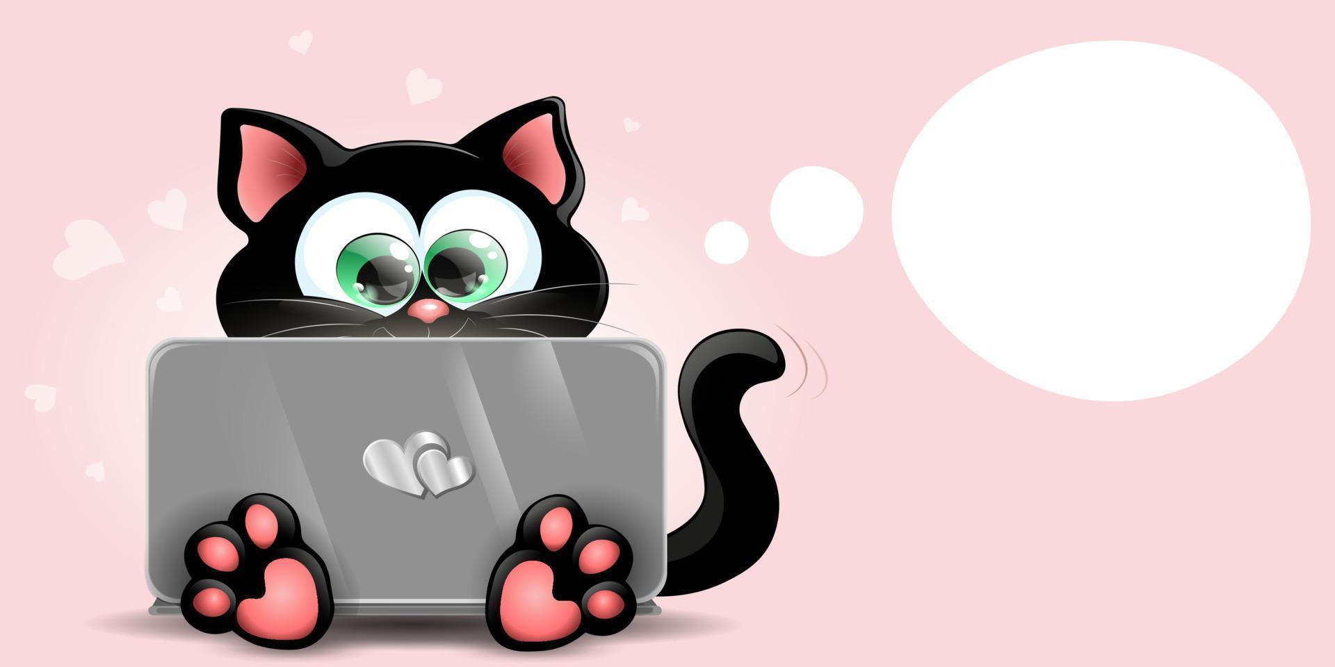computadora portátil gato negro vector