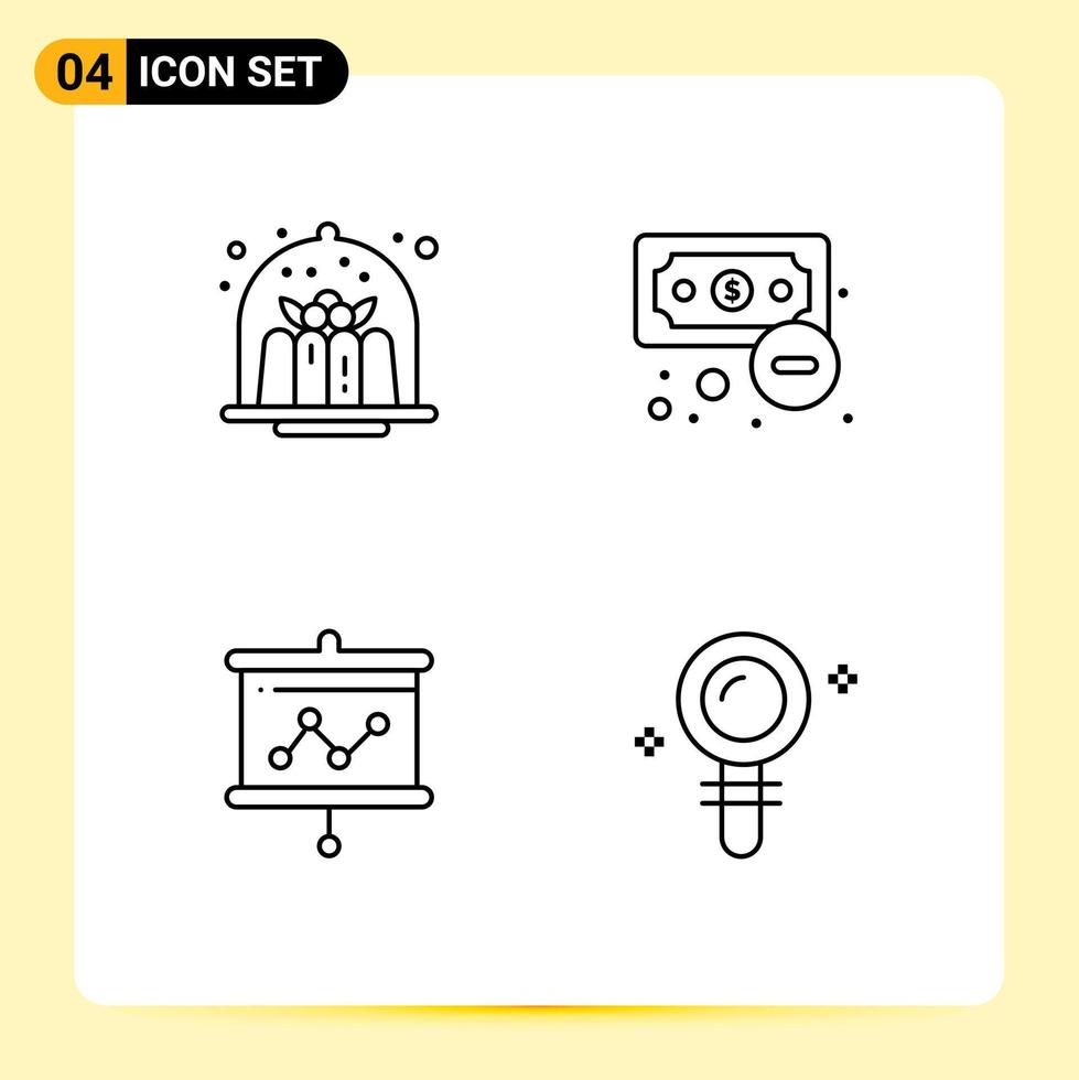 4 Universal Line Signs Symbols of brownie board dessert economy presentation Editable Vector Design Elements