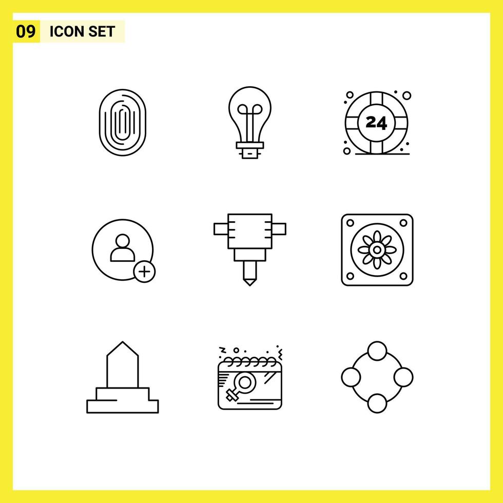 Mobile Interface Outline Set of 9 Pictograms of jackhammer contact innovation add support Editable Vector Design Elements