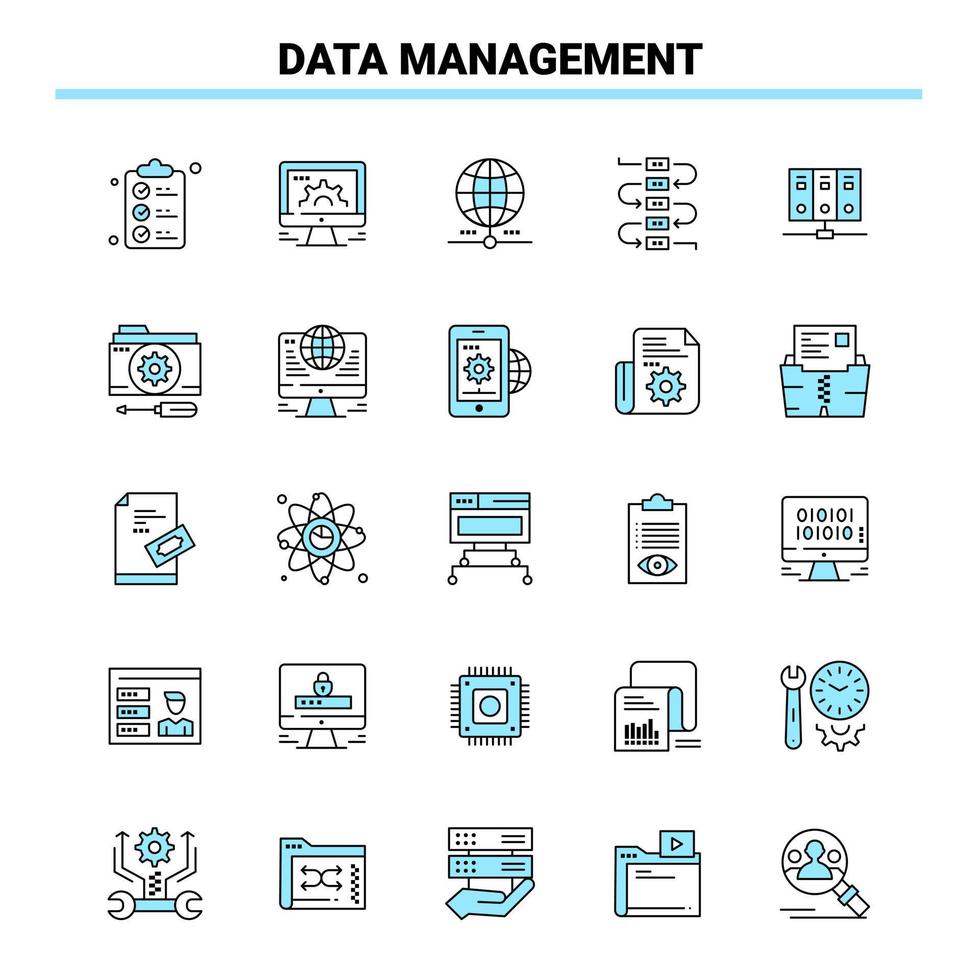 25 Data Management Black and Blue icon Set Creative Icon Design and logo template vector