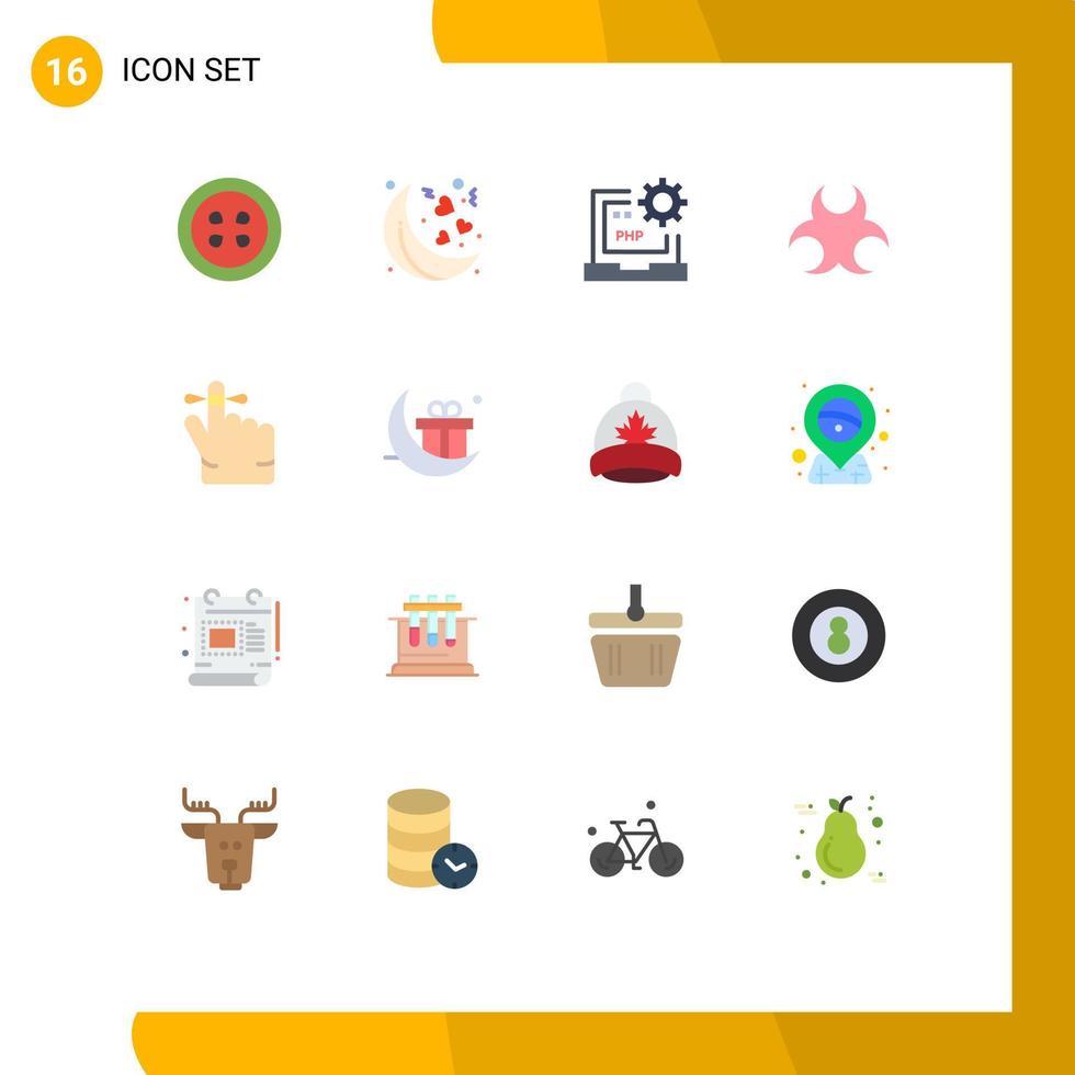 Modern Set of 16 Flat Colors and symbols such as mind finger develop science hazard Editable Pack of Creative Vector Design Elements