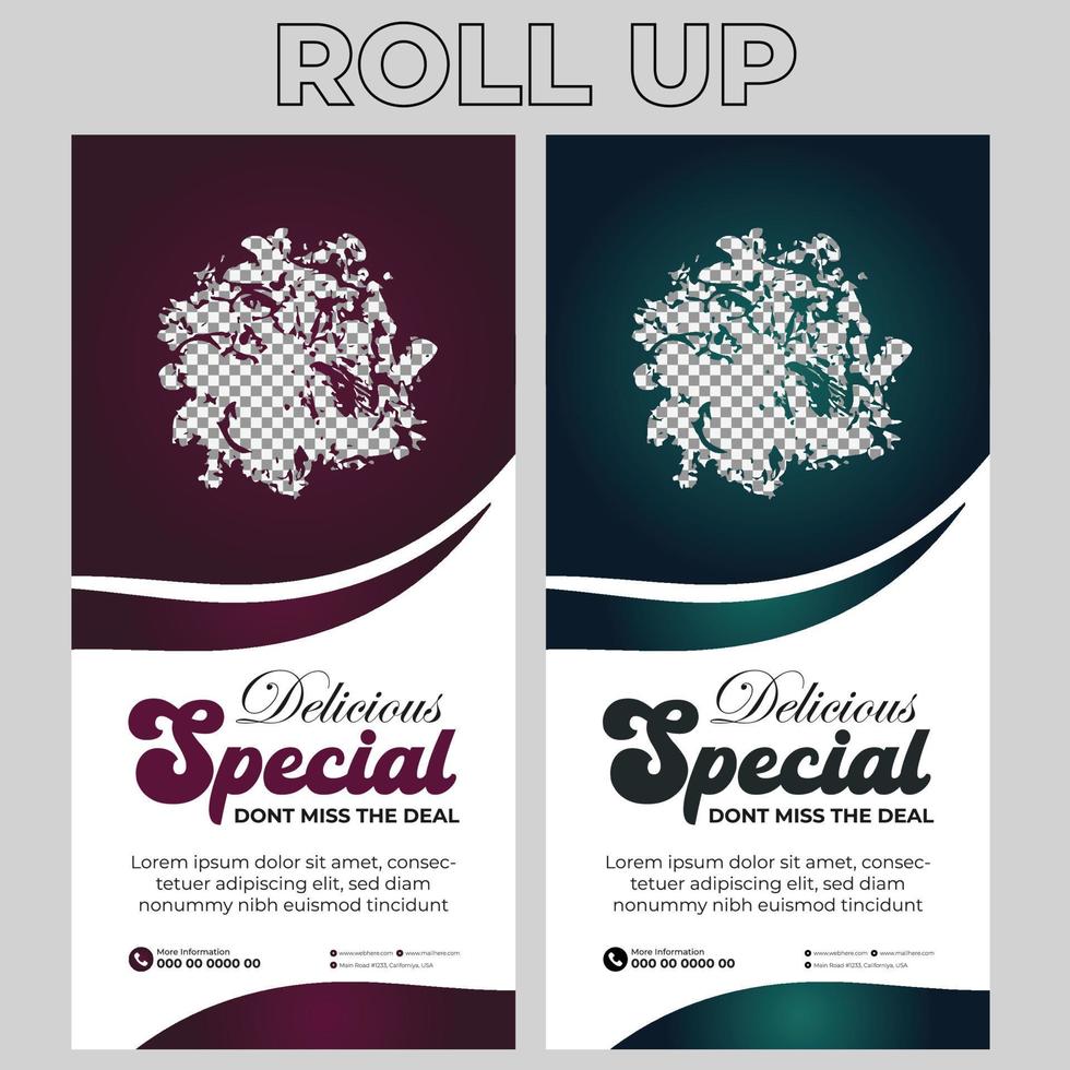 Food Restaurant Roll Up Banner Signage Template vector