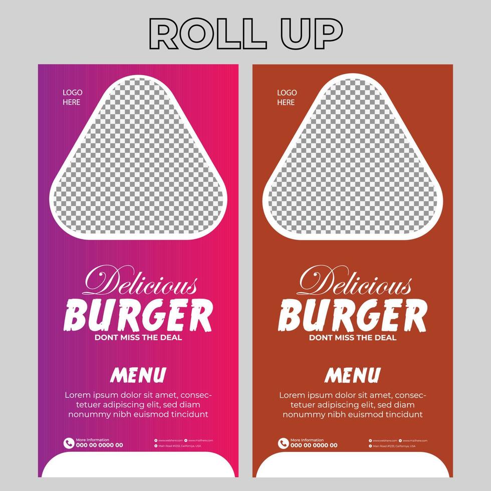 Food Restaurant Roll Up Banner Signage Template vector
