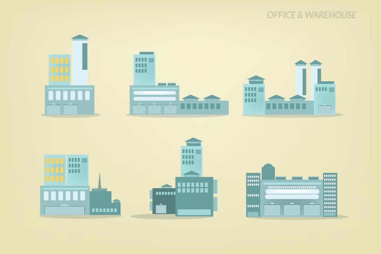 Warehouse and office icon collection. vector illustration of buildings