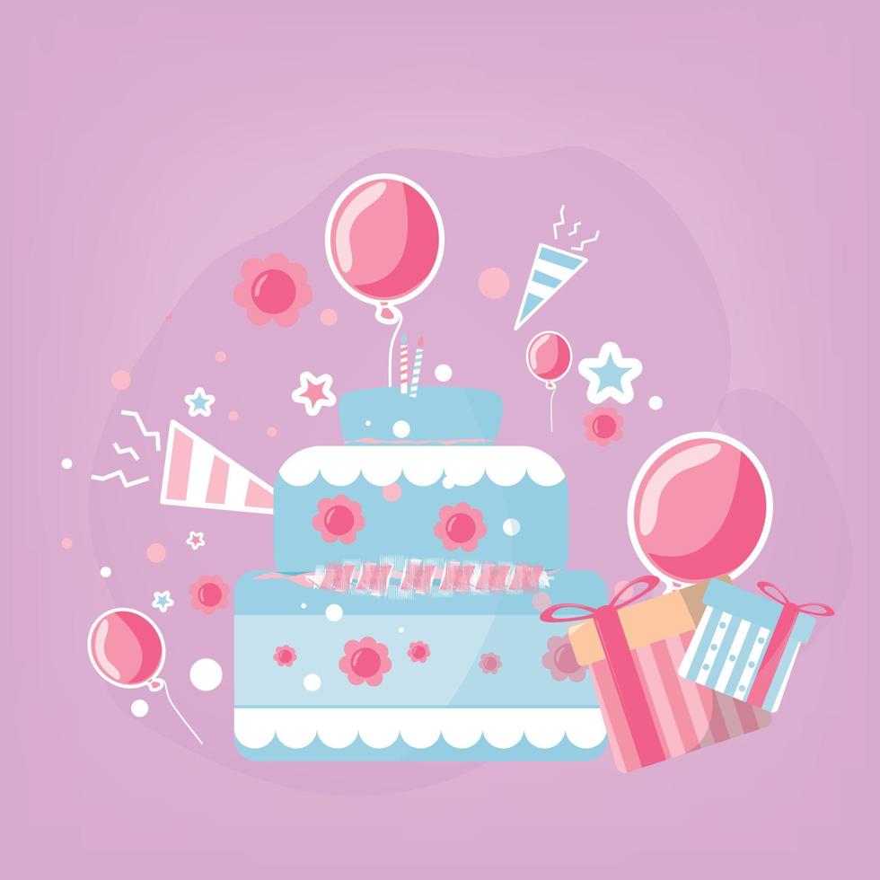 pastel de cumpleaños femenino y adorno. adecuado para la tarjeta de cumpleaños de los niños. ilustración vectorial eps 10 vector