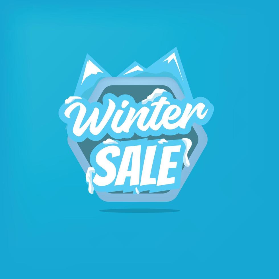 insignia de venta de invierno adecuada para la decoración de pancartas. ilustración vectorial nieve y montaña en color azul. vector