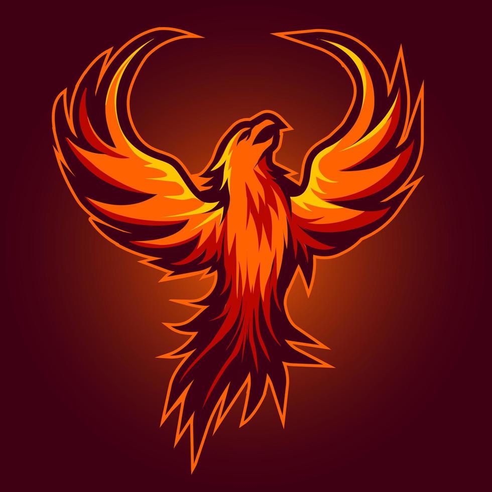 Red Phoenix  esport mascot logo isolated on dark Red Background vector