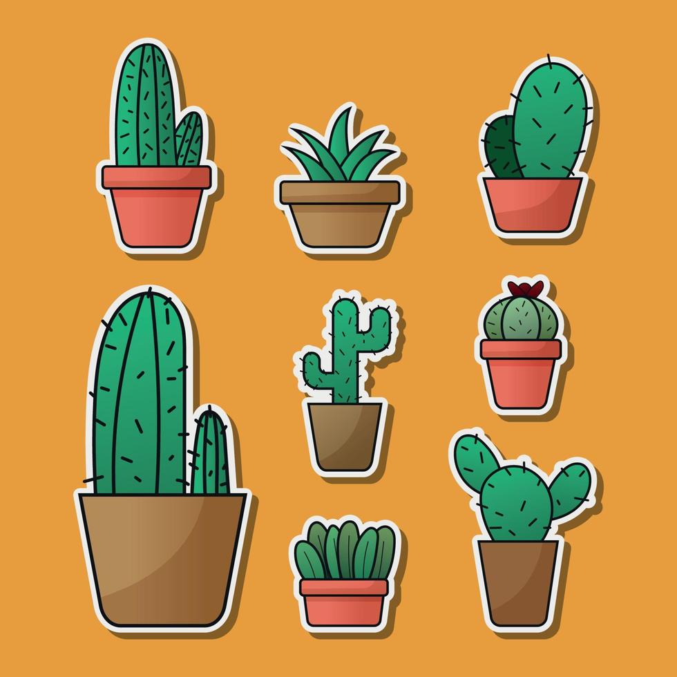 Cactus and Succulents Sticker Set vector