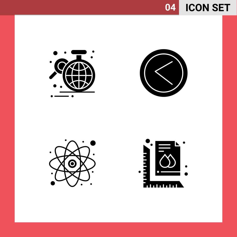 Set of 4 Modern UI Icons Symbols Signs for analysis atom globe interface research Editable Vector Design Elements